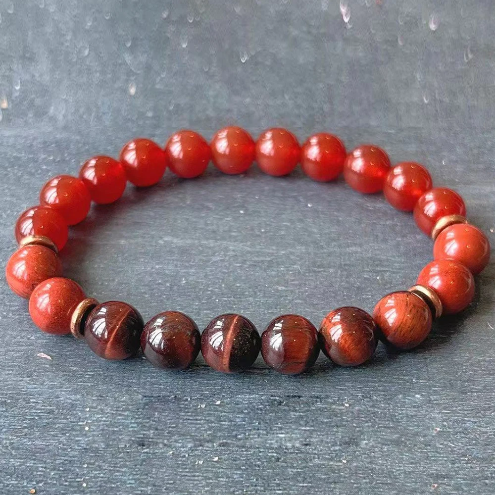 

MG1970 8 MM Carnelian Red Jasper Red Tiger Eye Bracelet Root Chakra Wrist Mala Gemstone Jewelry