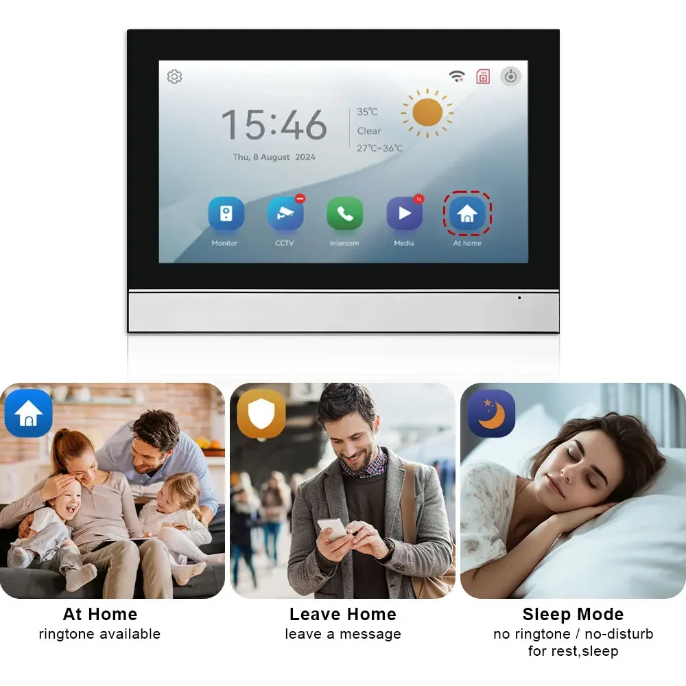 One button to set status of the monitor At Home Leave Home Sleep Mode for Tuya video intercom system