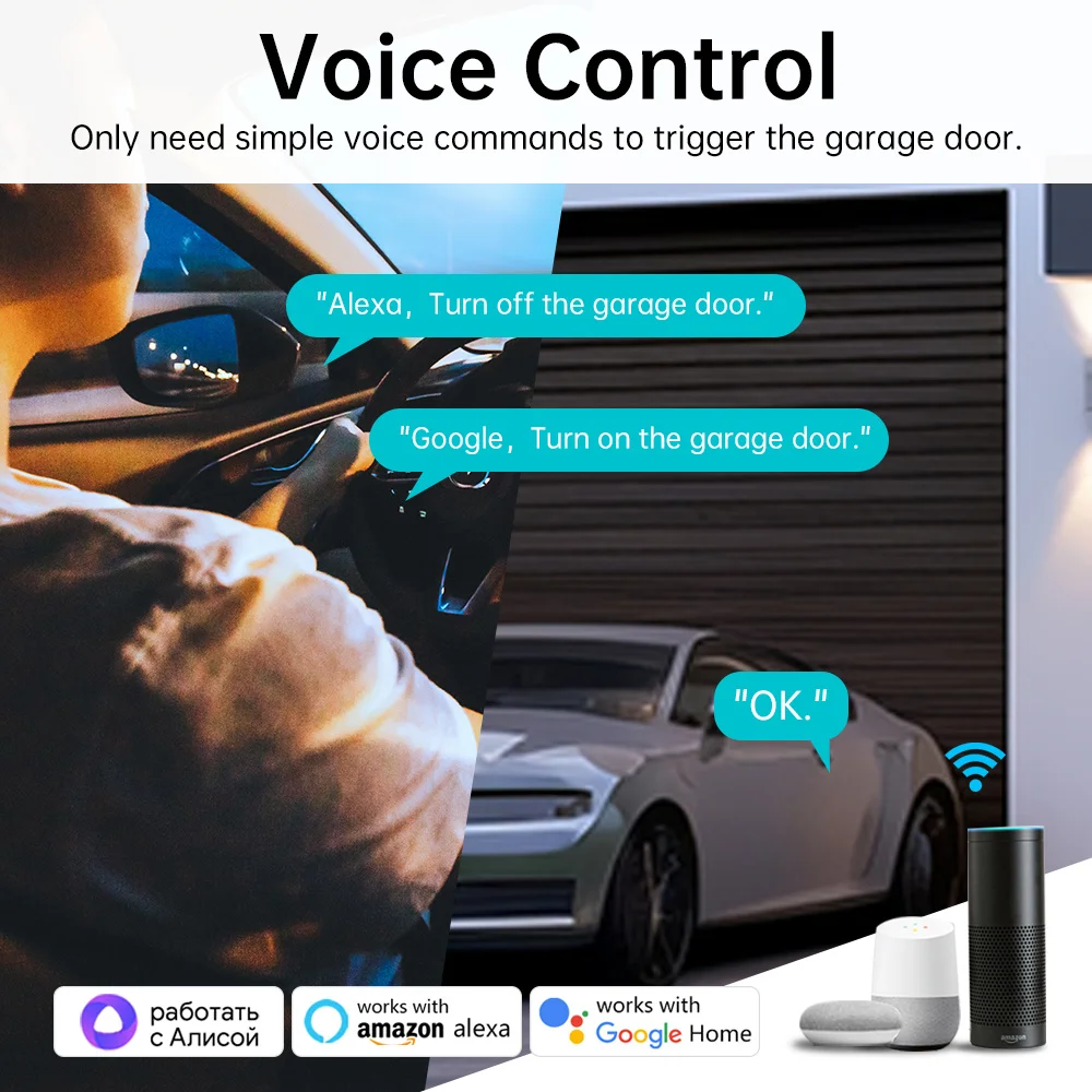 Tuya Zigbee/WiFi Switch Smart Garage Door Opener Controller module Voice Remote Control Work With Alexa Google Home Alice