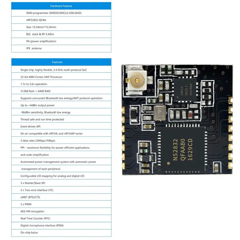 Holyiot 블루투스 저에너지 개발 보드 Nordic NRF52832 PA IPX 모듈 NRF52 DK 장거리 자동화 IOT 모듈