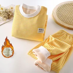 Cozy Striped Plush Pajama Set for Kids - Warm Autumn & Winter Sleepwear (Ages 0-5) (As picture)