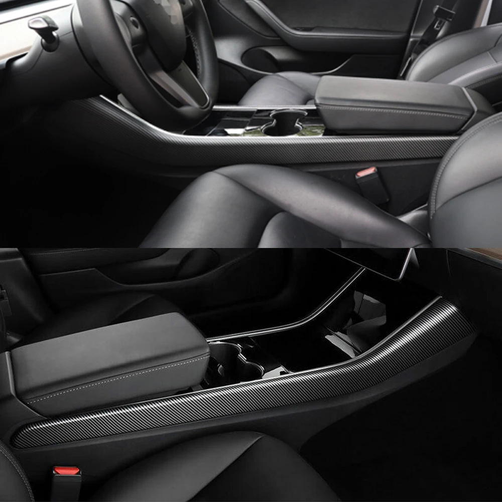 Tesla Model 3 2017-2023 용 실제 건식 매트 탄소 섬유 사이드 센터 콘솔 패널 커버 트림