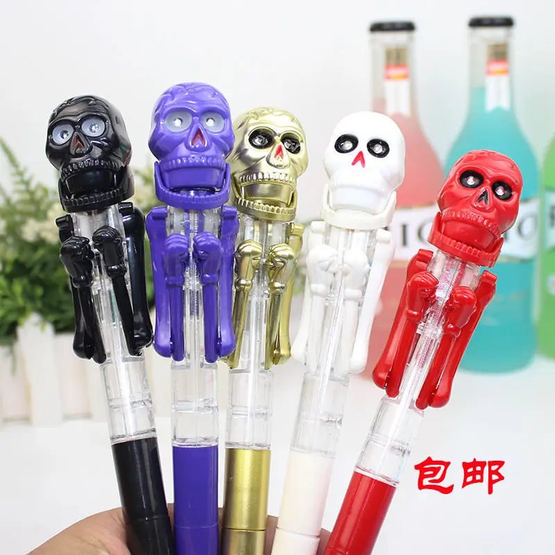 

2PCs Halloween Christmas Stationery Gift Student Cartoon Pumpkin Skeleton Ghost Head Ball Pen Cute Creative Boxing Pen gel pens