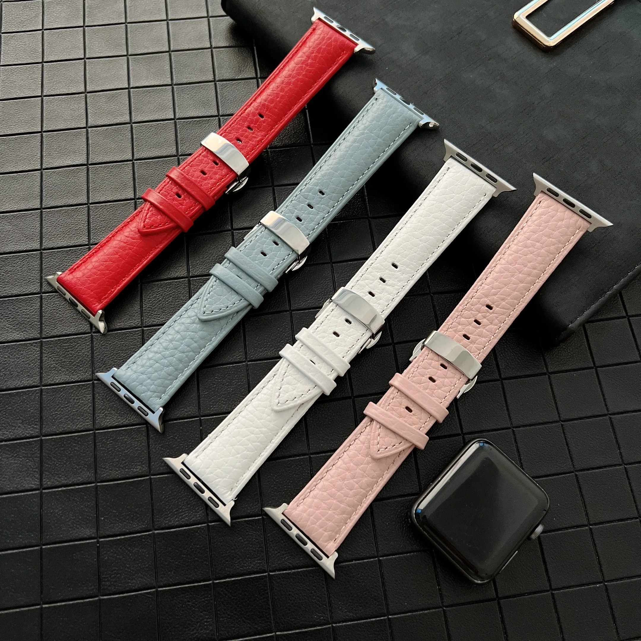 

Luxury leather strap For Apple watch 6 5 4 SE 3 2 1 44mm 42mm 40mm 38mm butterfly buckle watch wristband For iwatch 7 45mm 41mm