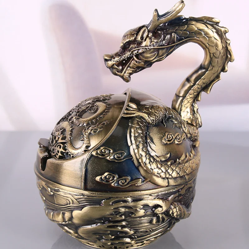 12 Zodiac Metal Ashtray, European Style Retro Home Ashtray, Creative Ball with Cover，ashtray Outdoor, Office Smoking Accessories