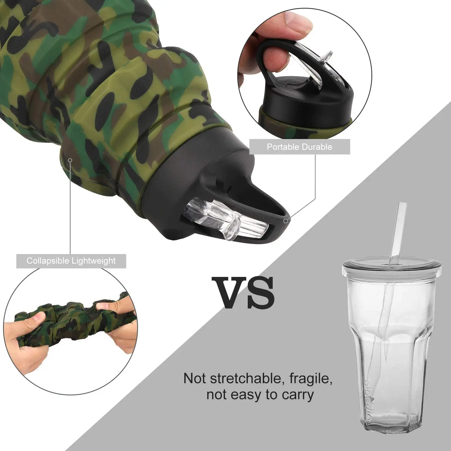 Collapsible Reuseable Silicone Water Bottles 18oz for Gym Camping Hiking