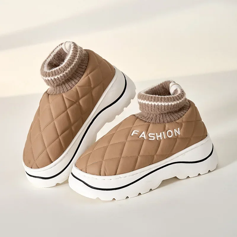 

Windproof Chunky High Heels Women Snow Boots Outwear Fashion Platform Ladies Winter Shoes Wedge PU Leather Ankle Botas
