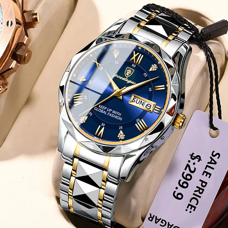 POEDAGAR Brand Business Luxury Watch Men Sport Waterproof Luminous Quartz Man Watch Steel Strap 2023 Calendar Clock Male Relógio 2