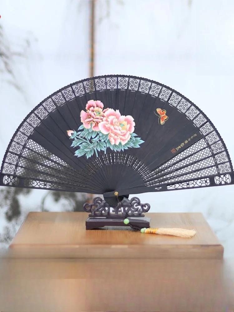 

20CM fine drawn hand painted ebony fan Women's folding 23cm craft gift