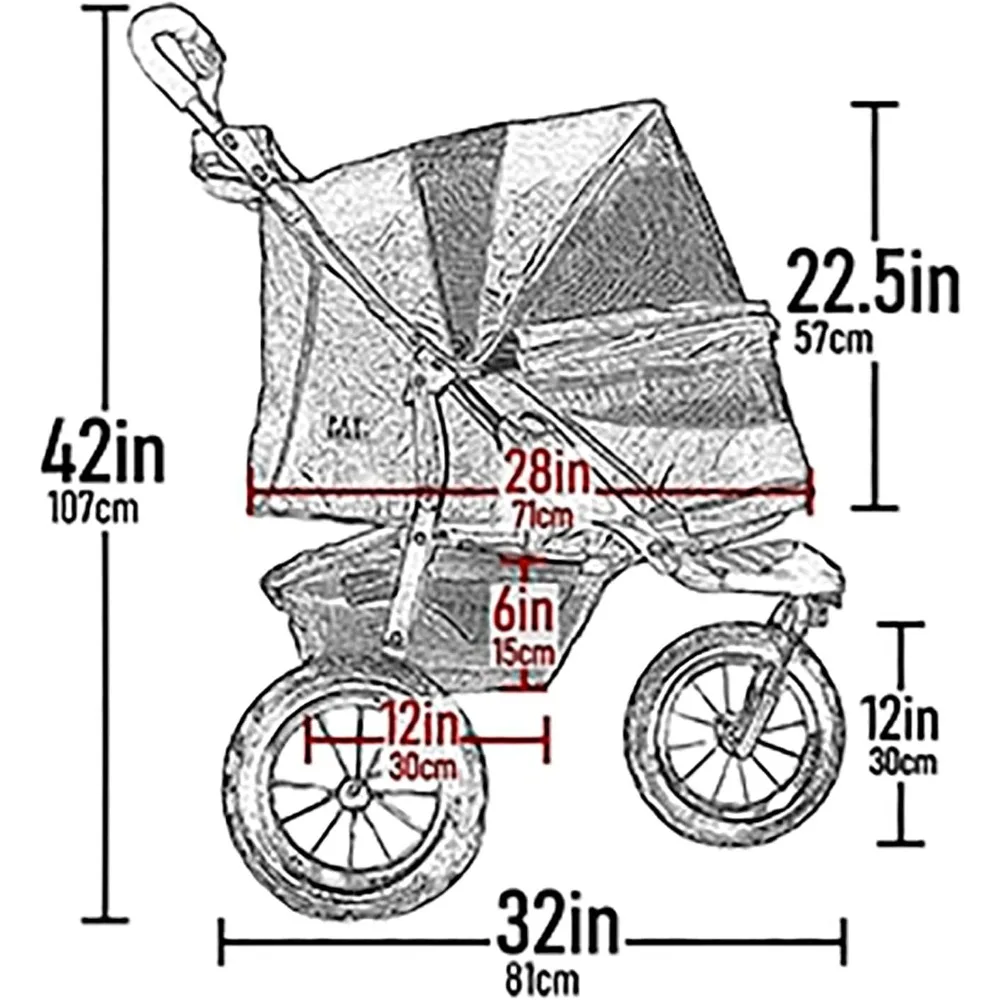 Pet Gear No-Zip AT3 Pet Stroller for Cats/Dogs, Zipperless Entry, Easy One-Hand Fold, Jogging Tires, Removable Liner, Cup
