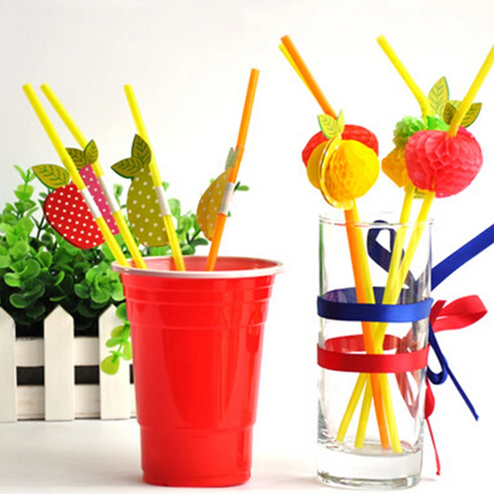 50 Paper Parasol Fruit Straws Umbrella Cocktail Drinking Novelty Party Straw