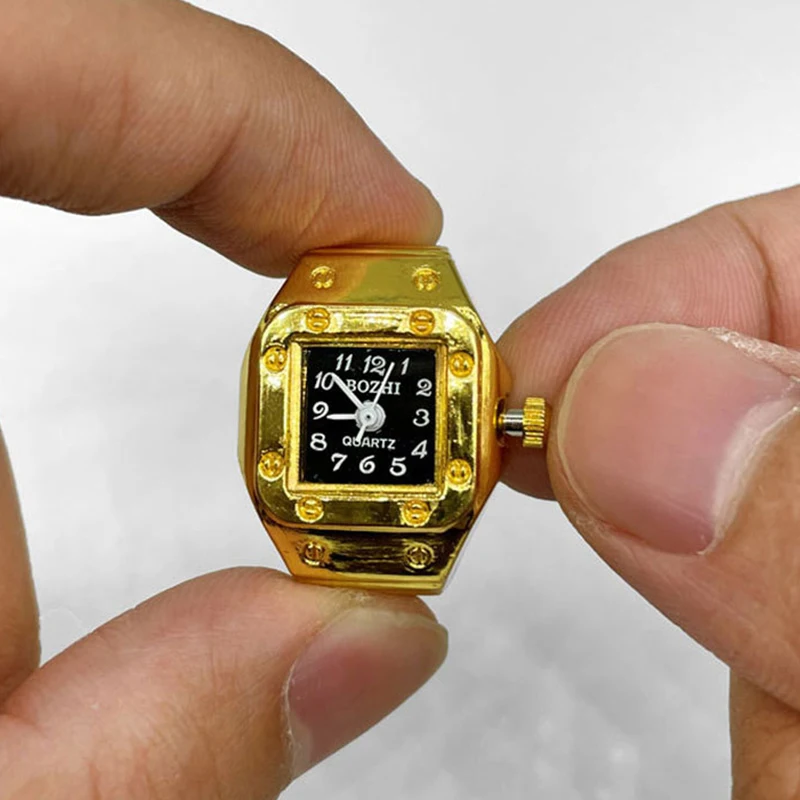2025 Fashion Style Kiss Pink Style Jewelry Gold Pairing Mini Finger Square Round Dial Quartz Watch Gift Ring_voghion.com