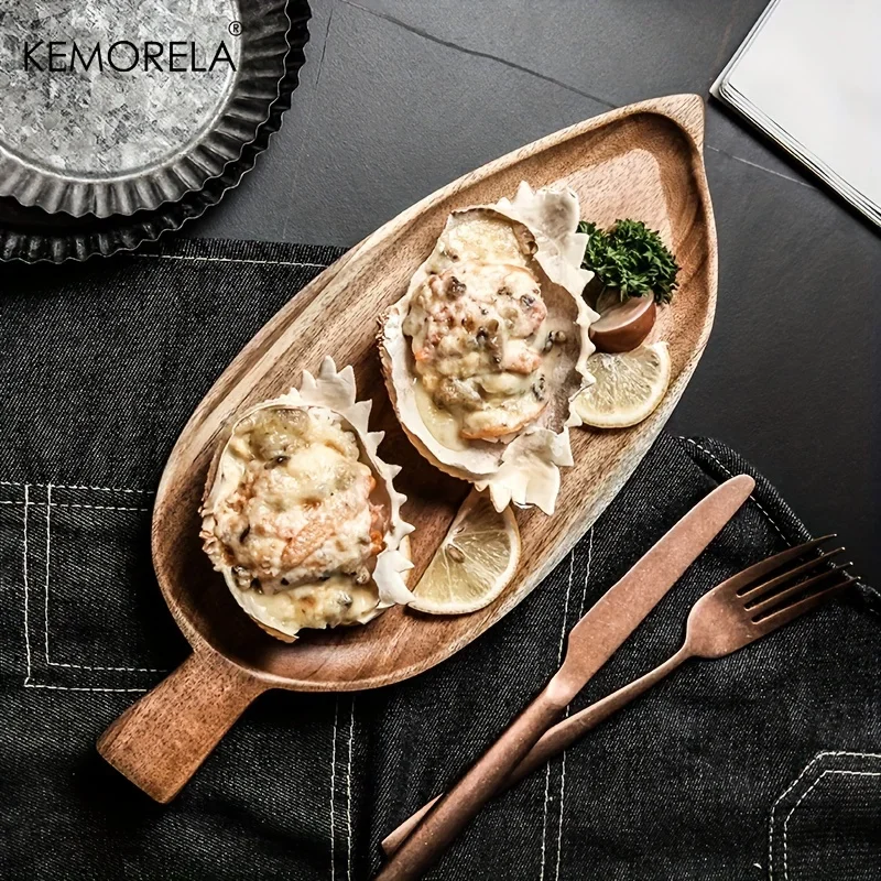 Wooden Leaf Shaped Tray Afternoon Tea Tray Western Sushi Dessert Fruit Meal Food Wooden Waterproof Kitchen Tray Storage Tray Wooden Serving Tray Bamboo Organizer Tray Drink Tray