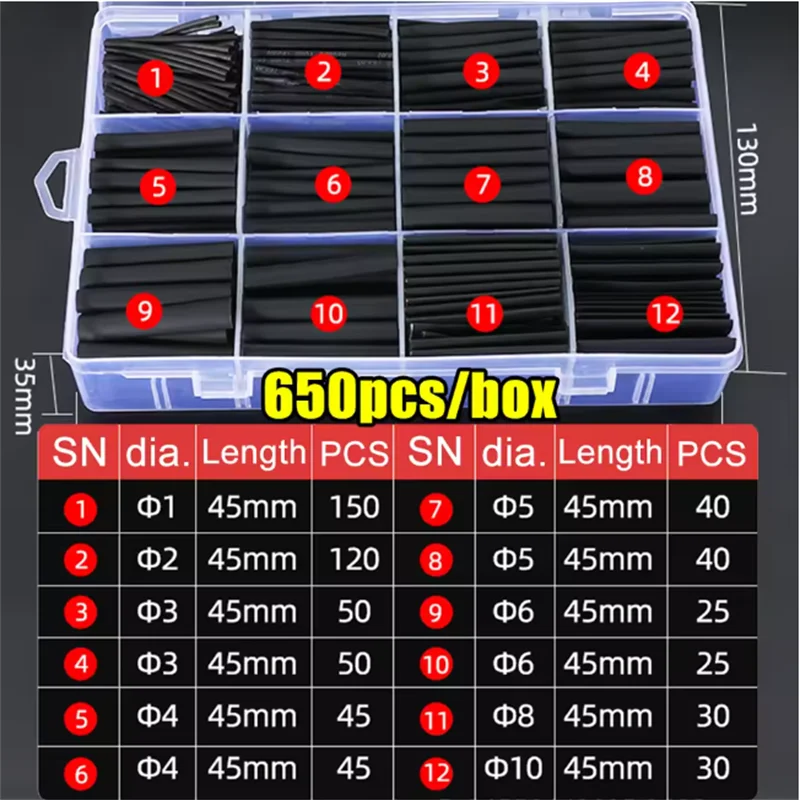 Black Heat Shrink Tube Kit for Electrical Insulation and Protection