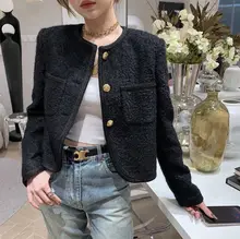  2022 Korean Fashion Streetwear Tweed Jacket Elegant Ladies Autumn Winter Woolen Jacket Women Tops Single Breasted Coat Female 