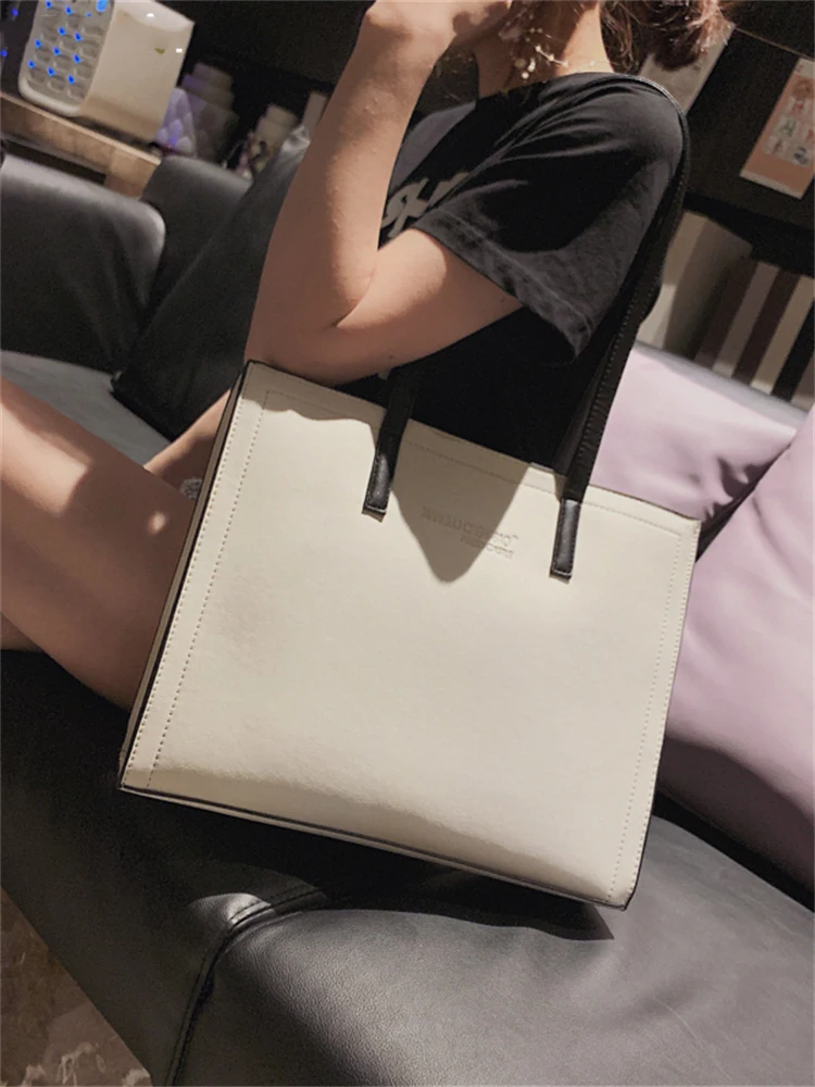 Square Tote Bag for Women 2023 Luxury Designer Handbag Pure Color