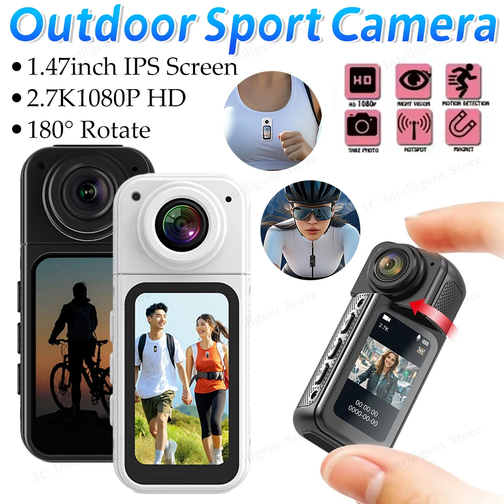 1.47inch IPS Screen 2.7K1080P HD Outdoor Action Camera 180° Rotate Magnetic WIFI Remote Control Sport DV Cycling Recorder 1