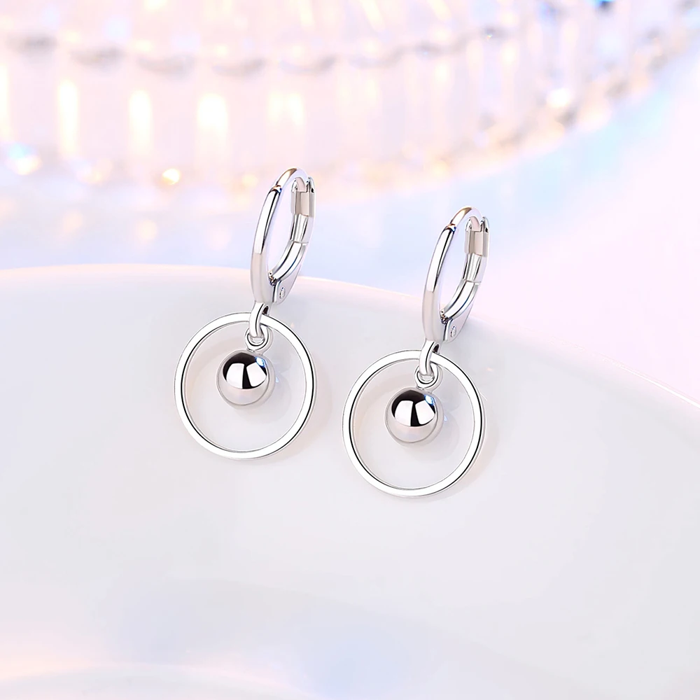 Genuine 925 Sterling Silver Lady's New Jewelry Round Drop Earrings XY0085