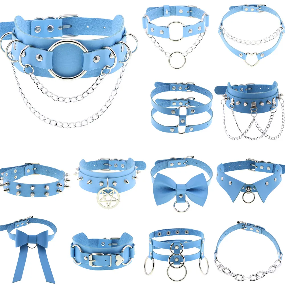 DIEZI Harajuku Vintage Goth PU Leather Necklace Women Men Sexy Cosplay Gothic Chian Choker Statement Necklace Jewelry