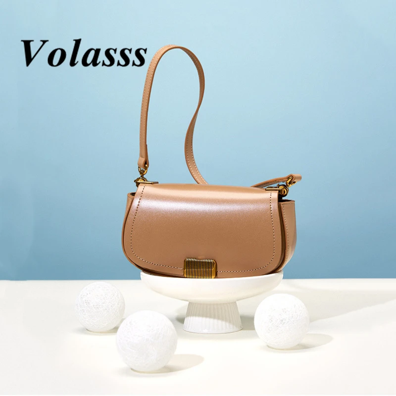 

VOLASSS Small Genuine Leather Design Shoulder Bag For Women New Versatile Crossbody Underarm Bags Fashion Cowhide Saddle Handbag