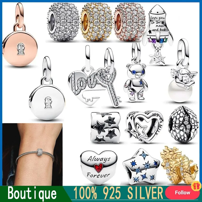 2023 New Women's Hot 925 Silver Thanksgiving Angel Logo Game Pendant Fit Original Bracelet DIY High Quality Charm Jewelry