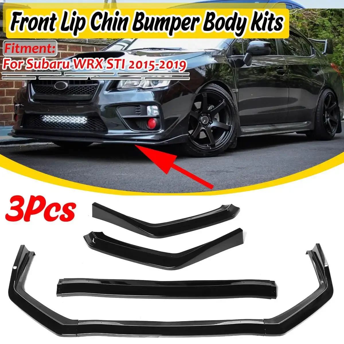 

Gloss Black 3x Car Front Bumper Splitter Lip Chin Bumper Spoiler Deflector Lips Guard For Subaru WRX STI 2015-2019 Exterior Part
