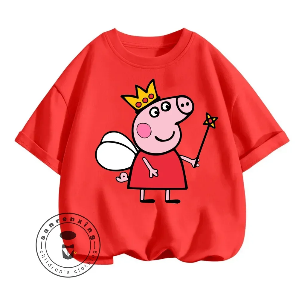 New Peppa Pig Animated Cartoon Character Print Design for Children Ages 3-14 O-neck Breathable and Soft Short-sleeved T-shirt 3