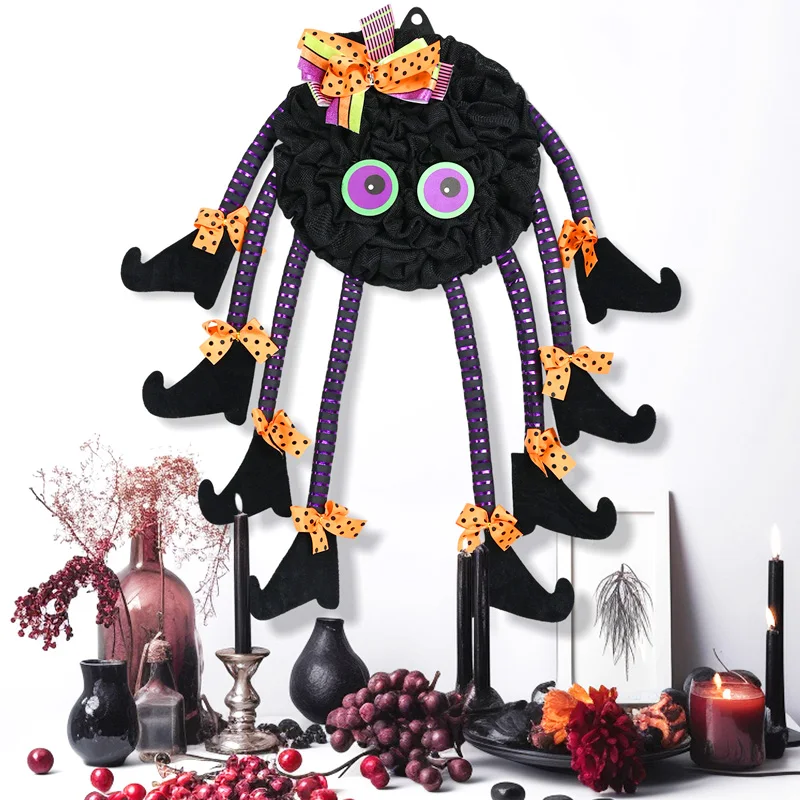 

Женский венок с ведьмой, страшный женский венок с искусственными ногами, создает очаровательную и страшную атмосферу, украшение для Хэллоуина