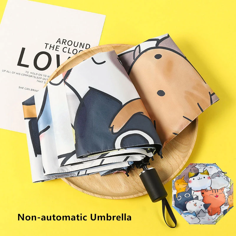 Automatic Umbrella Women Automatic Umbrella Cartoon Cat Claw Automatic Folding Travel Umbrella Black Coating Sunscreen Girls Kids Paraguas
