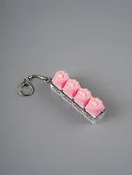 Portable LED Keyboard Keychain Light - Stress Relief Fidget Toy and Office Decor Gift - 4leds (Pink)