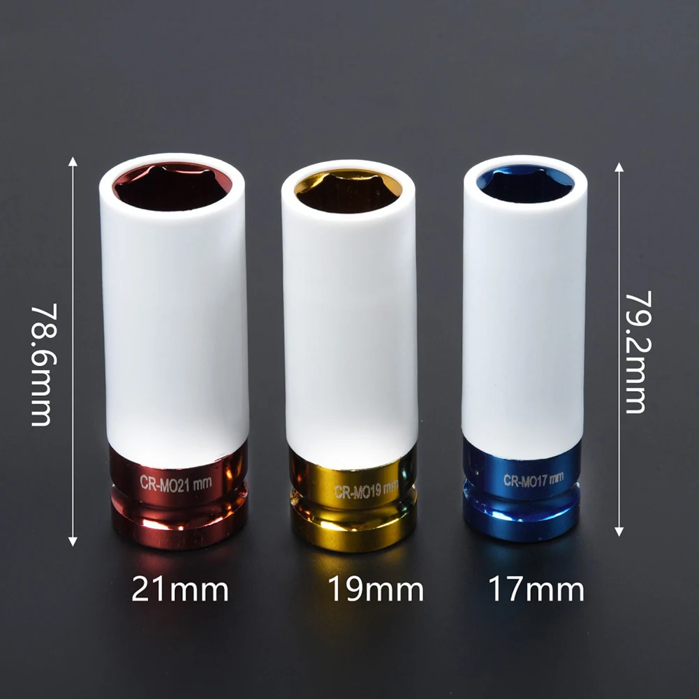 17 /19/ 21mm  Hex Sockets Colorful Sleeve Tire Protection Sleeve Wall Deep Impact Nut Socket Alloy Wheel Pneumatic Wrench Tire decorative paint roller patterned painting tool for wall rubber protection stamp polyurethane textured paint pottery wheel 2203