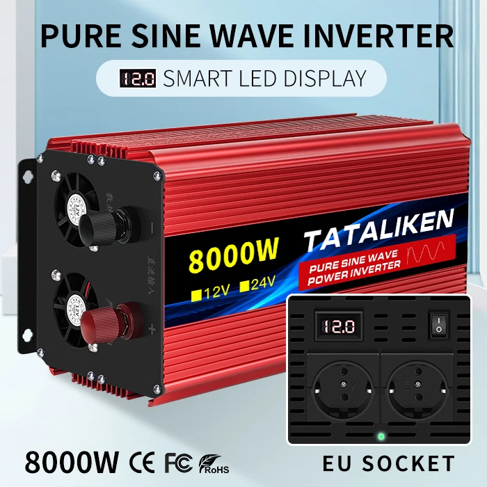 Inversor De Voltaje De Onda Sinusoidal Pura – 5000W / 6000W / 8000W Máximo, 12V/24V A 230V