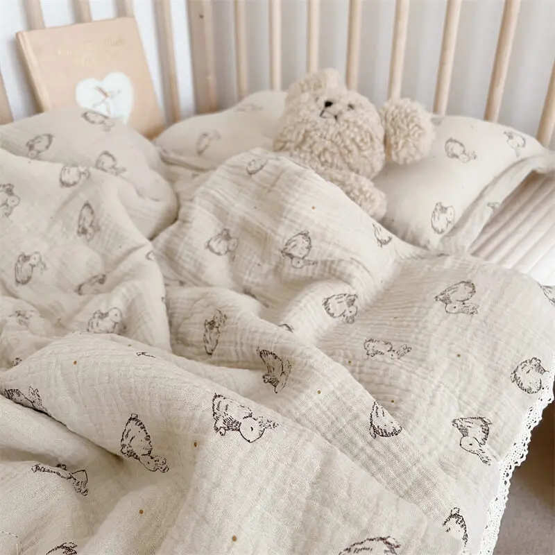 Cotton Muslin Baby Quilt Floral Blanket Crib Bunny