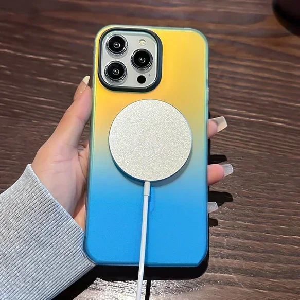 Luxury Laser Gradient Magnetic Charging Shockproof Case with Soft Edged Cover
