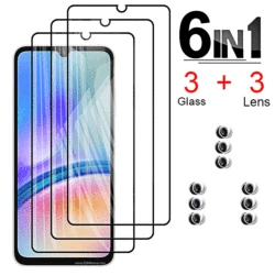 Multifunctional Protective Phone Case with Screen and Camera Lens Tempered Glass защитниками for Samsung A24 4G (3pcs black 3pcs lens)