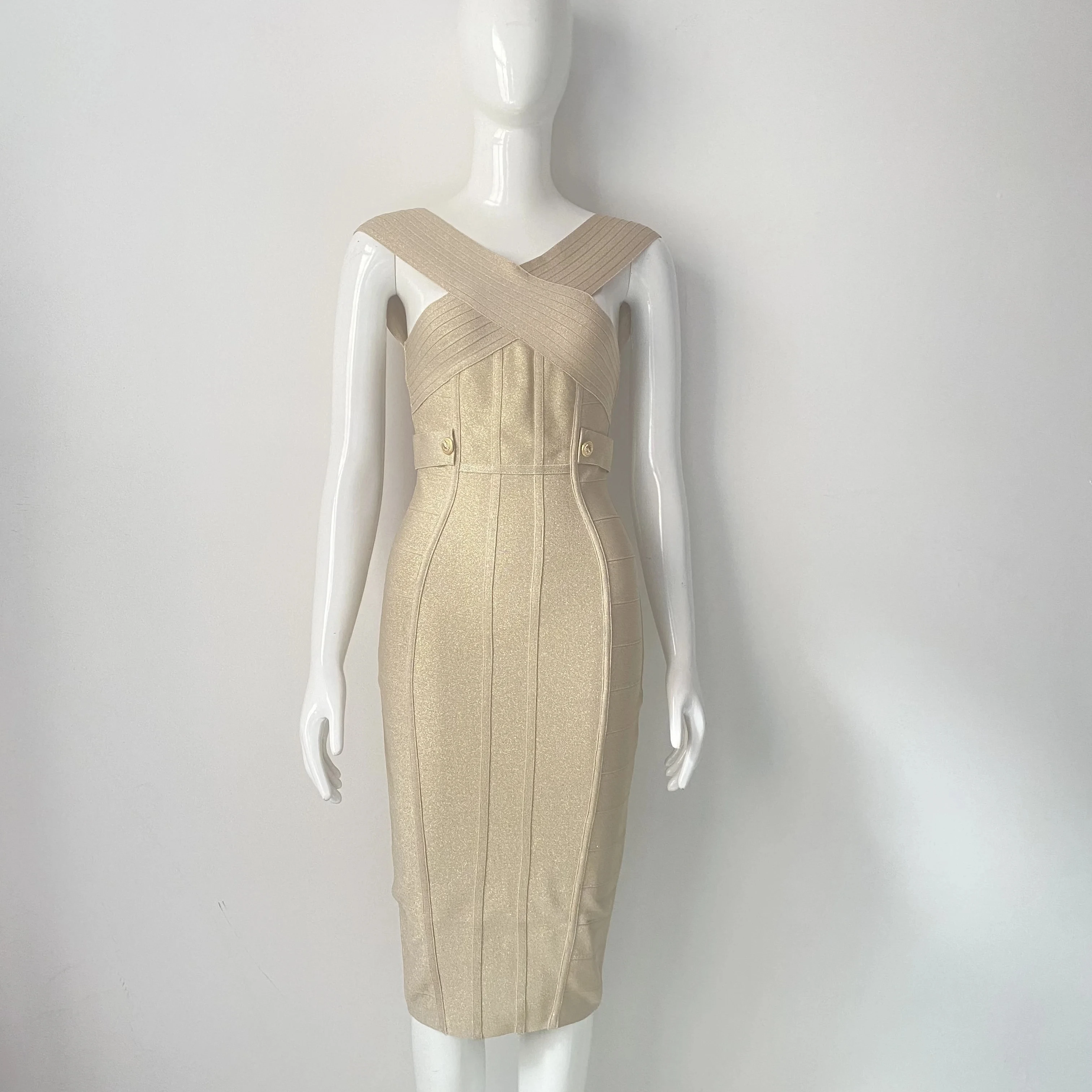 Frauen Elegante Bandagen Kleid Neue Sexy Ärmel Bodycon Kleidung Club Party Celebrity Kleider – Detail 7