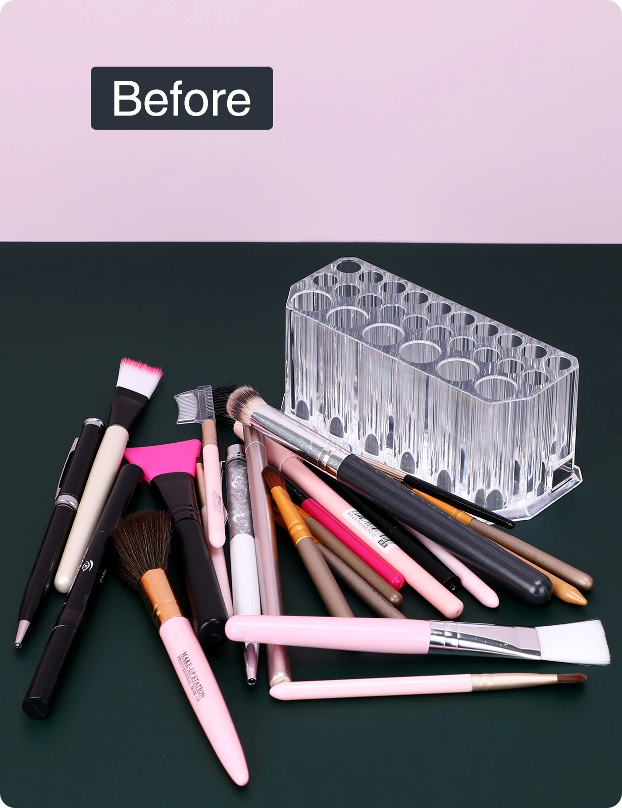 Makeup Organizer Small Clear Acrylic Compact Brush Lip Liner Pencil Mascara Eyeliner 26 Slots