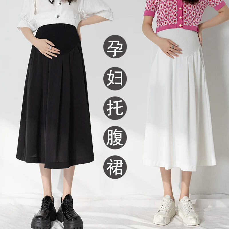 Spring Summer New Wear Fashion Maternity Chiffon Skirt Mid-length A-line Skirt High Waist All-match Suit Pregnancy
