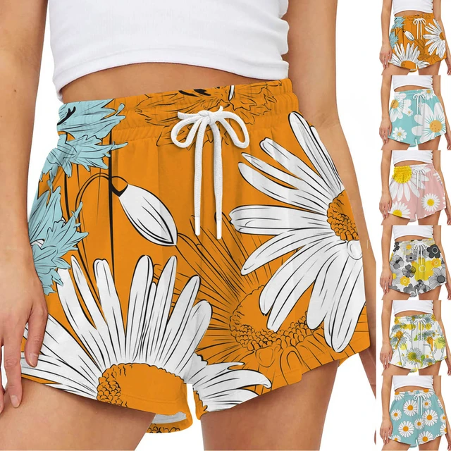 Casual Women'S Printed Shorts Drawstring A-Line High Waist Wide