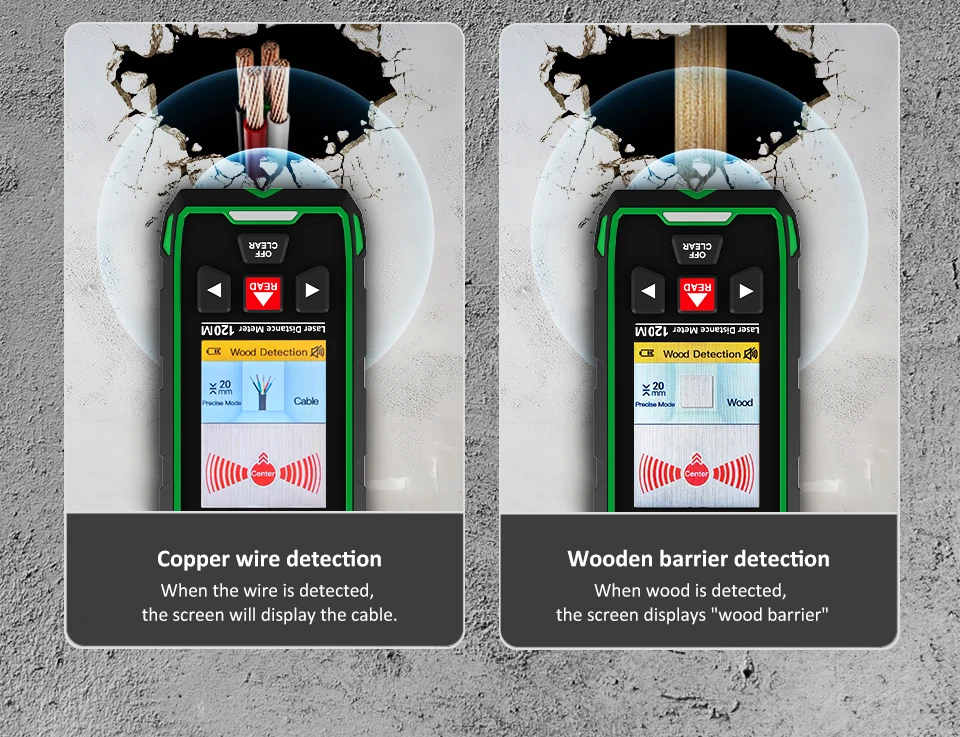 SW-6100GT 2-in-1 Laser Rangefinder Wall Scanner Metal Wood Stud Live Cable Detec