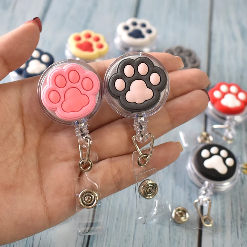 Badge Reels 1PCS retractable badge reel badge holder retractable id tag retractable id lanyard for ID/IC Card Holder Kawaii Animal Cartoon Cat Paw Work Card Nurse Doctor Office Accessories