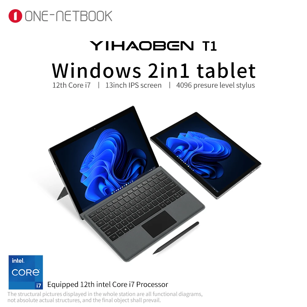 T1 Laptops Windows 2in1 Tablet Intel 12th Gen I71260p I51240p 16g+512gb/1tb/2tb