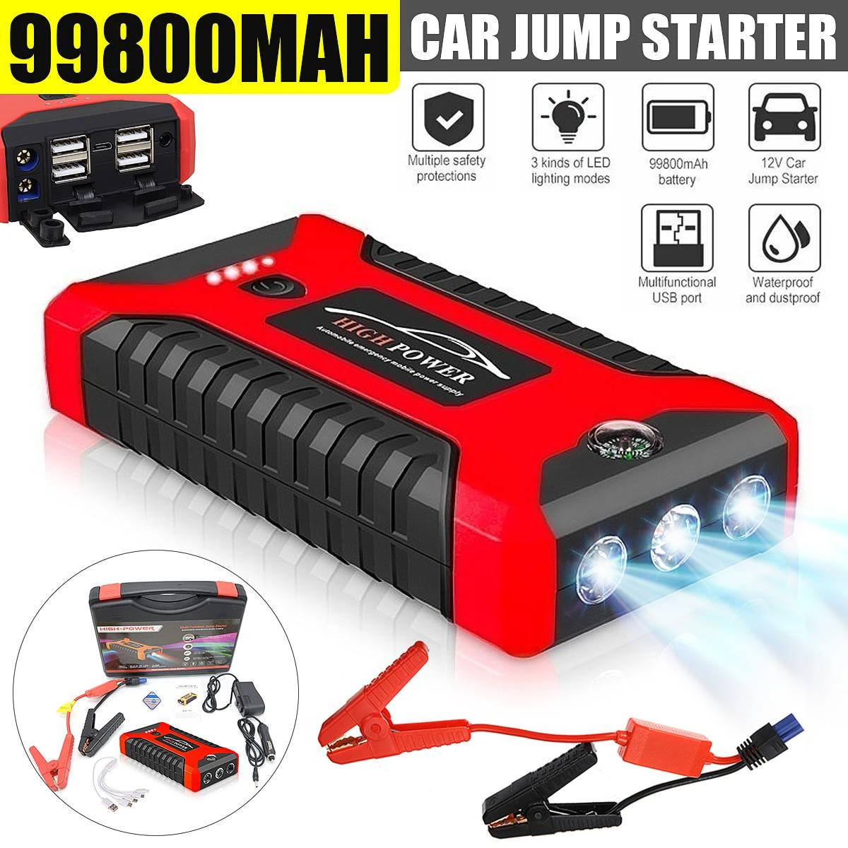 Arrancador de batería portátil para coche, dispositivo de de 99800mAh, 12V, potenciador de potencia, cargador de batería, Banco de energía, arranque de emergencia| | AliExpress