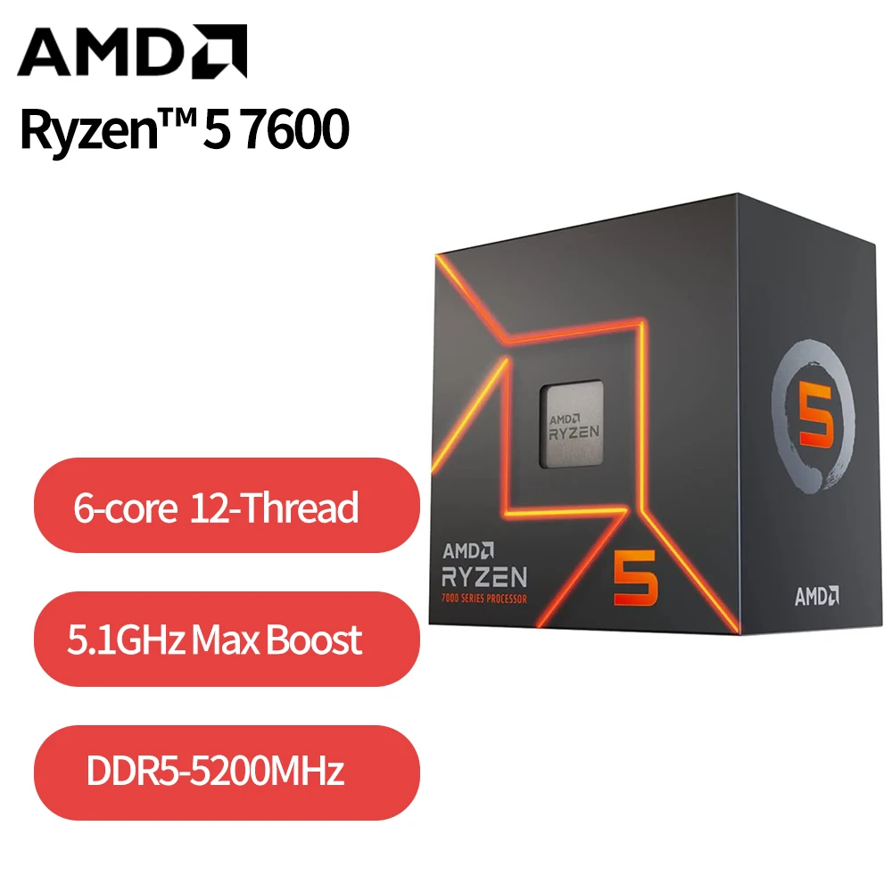 AMD Ryzen 5 7600 R5 7600 3.8GHz 6 코어 12 스레드 CPU 프로세서, 5NM L3 = 32M 100 000001015 소켓 AM5 오리진 박스, 쿨러 포함, 신제품