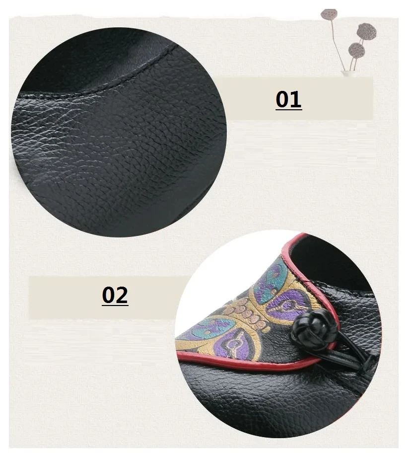 Feerldi Mom Soft Moccasins Woman 2024 Newest Floral Mary Janes Shoes Summer Round Toe Leather Pumps Women Shoes