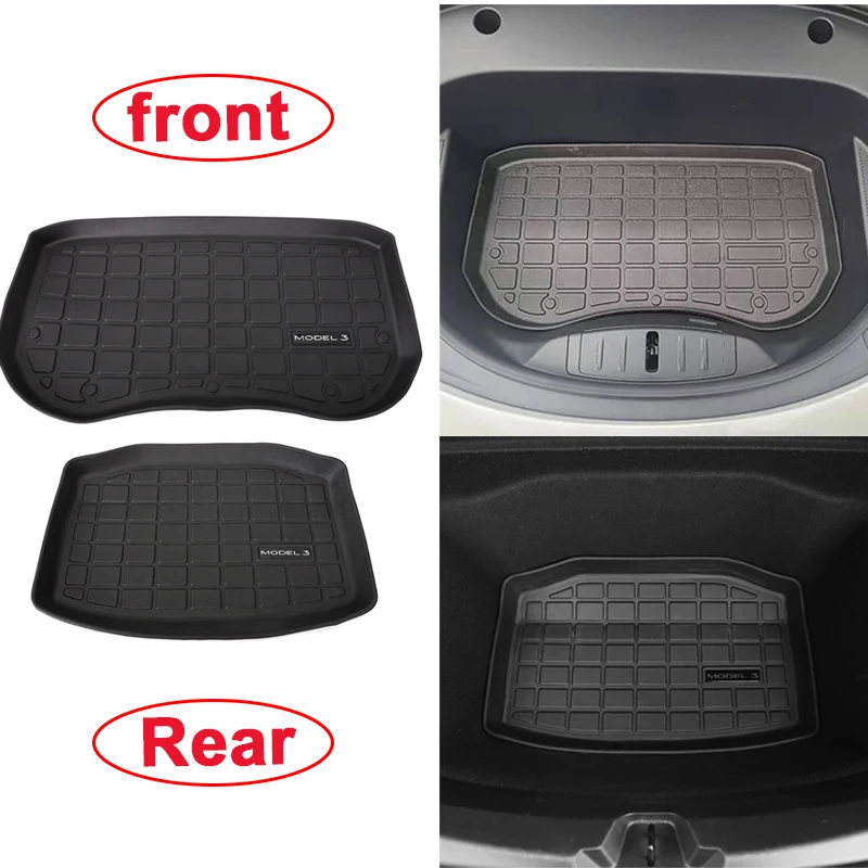 

2PC TPE Front Rear Car 3D Trunk Mat Floor Mats For Tesla Model 3 Model3 2021-2023 Storage Box Cargo Tray Liner Carpet Foot Pad