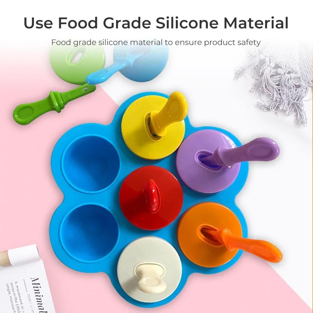 7 Holes Ice Cream Mold Children's Popsicle Mold Food Supplement Box Silicone Ice Tray Lolly Fruit Shake Accessories