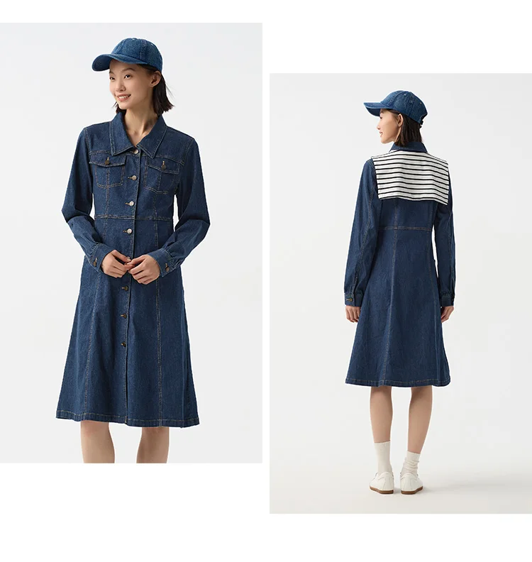 Denim Dress Women With Shawl Mid-length Dress Workwear Style in Spring