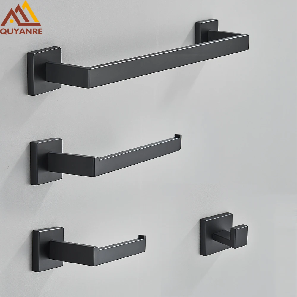 Black Bathroom Hardware Set 304 Stainless Steel Robe Hook Towel Bar Toilet Roll Paper Holder Towel Rack Bathroom Accessories