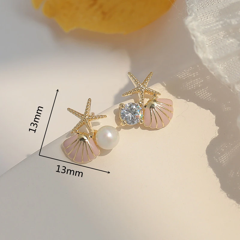 Starfish Shell Stud Earrings for Women Small Cute Imitation Pearl Earrings Banquet Wedding Jewelry